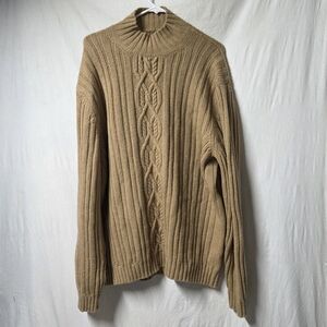 Vtg Tasso Elba Cable Knit Turtle Neck Sweater Mens XL Camel Hair/Wool Italy Made
